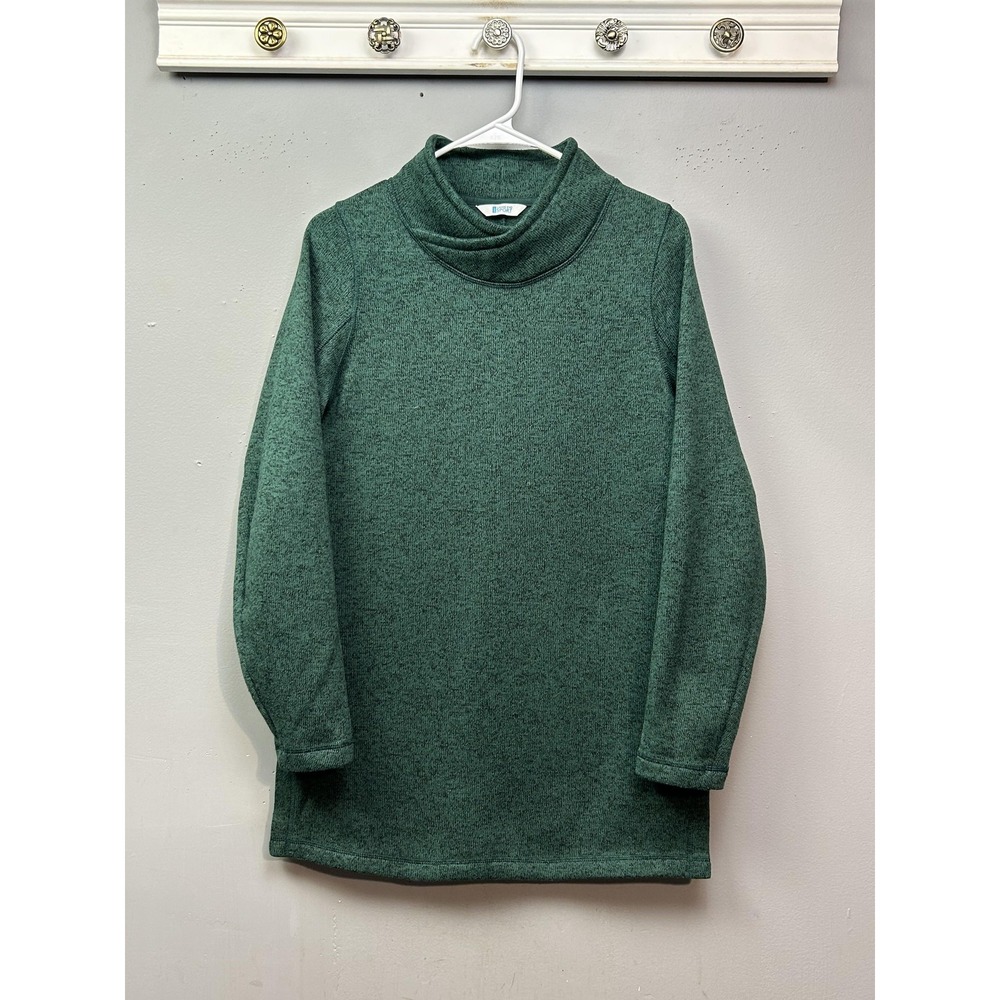 Lands' End Sport Sweater Womens‎ Small Green Cowl Neck Fleece Pullover Tunic